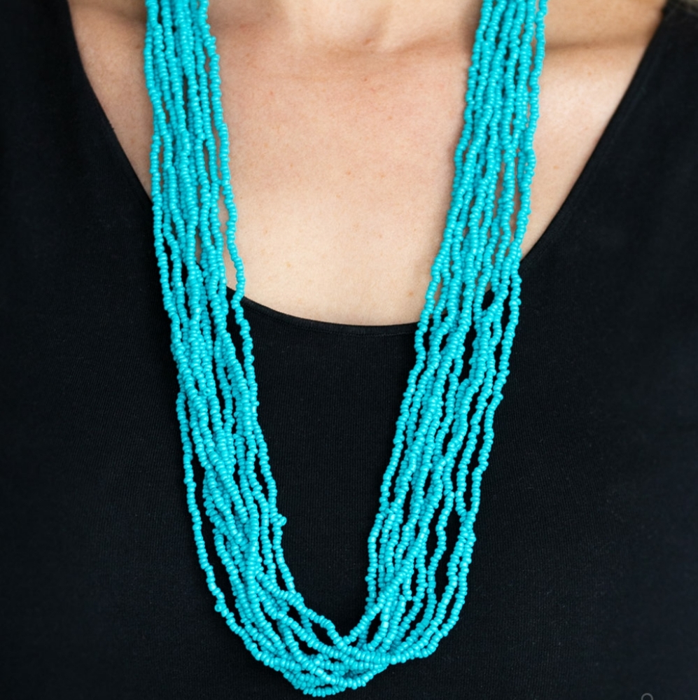 Teal blue seed bead necklace